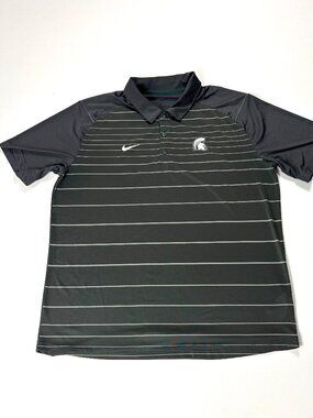 Michigan State University Nike Mens Dri Fit Polo Shirt Green Gray Striped Sz XL
